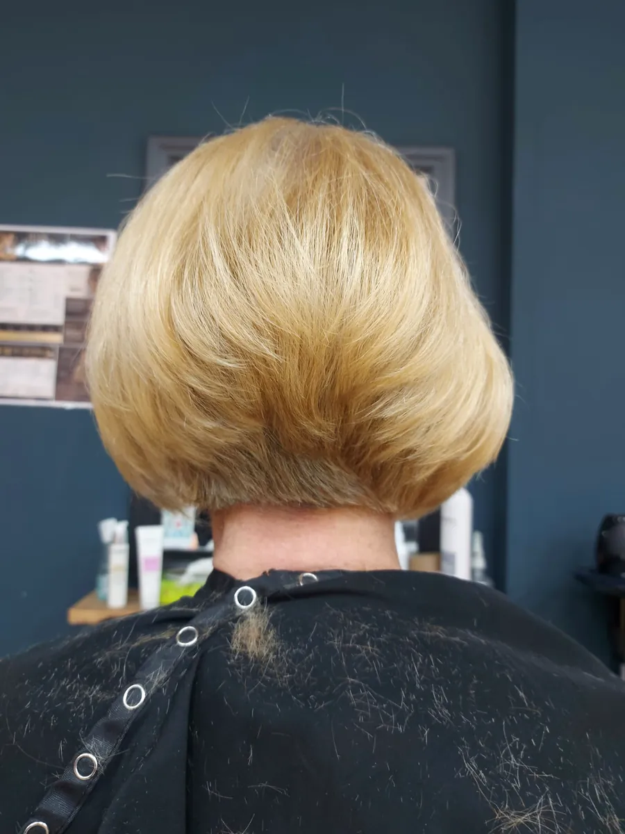 Golden blonde bob styled at home in Larkfield